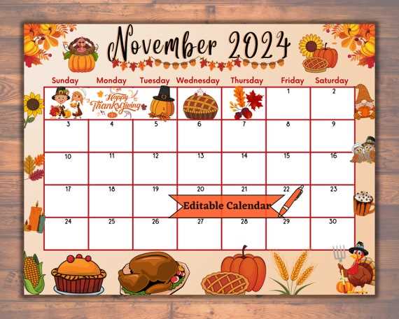 month of november calendar template