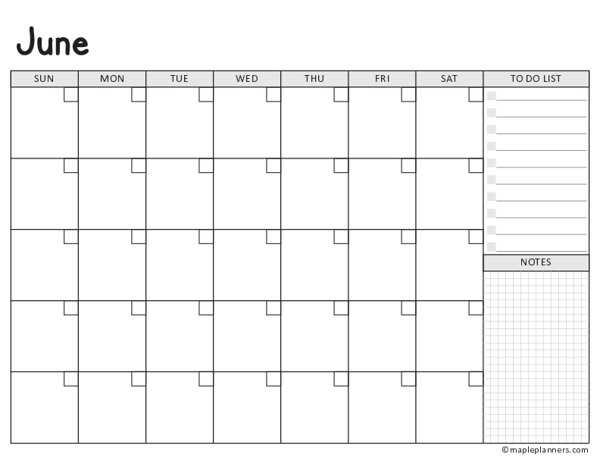 june calendar template printable