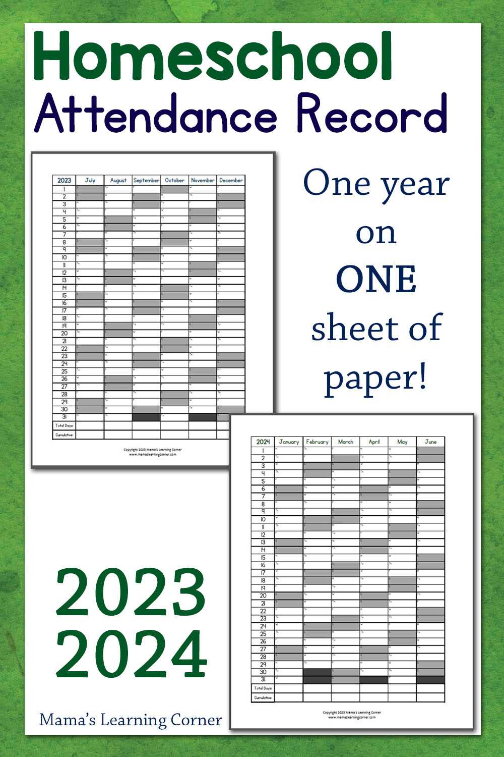 attendance calendar template 2025