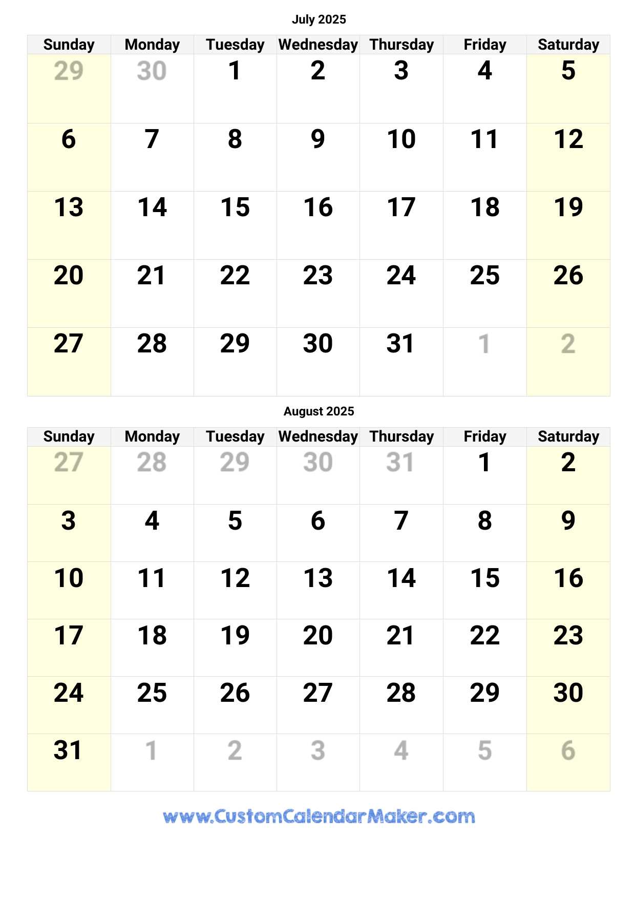 template for july 2025 calendar