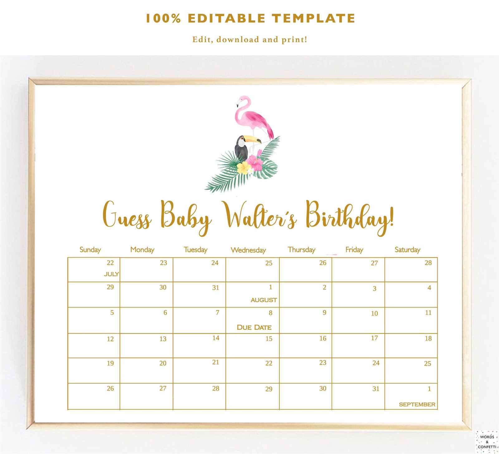 due date calendar template