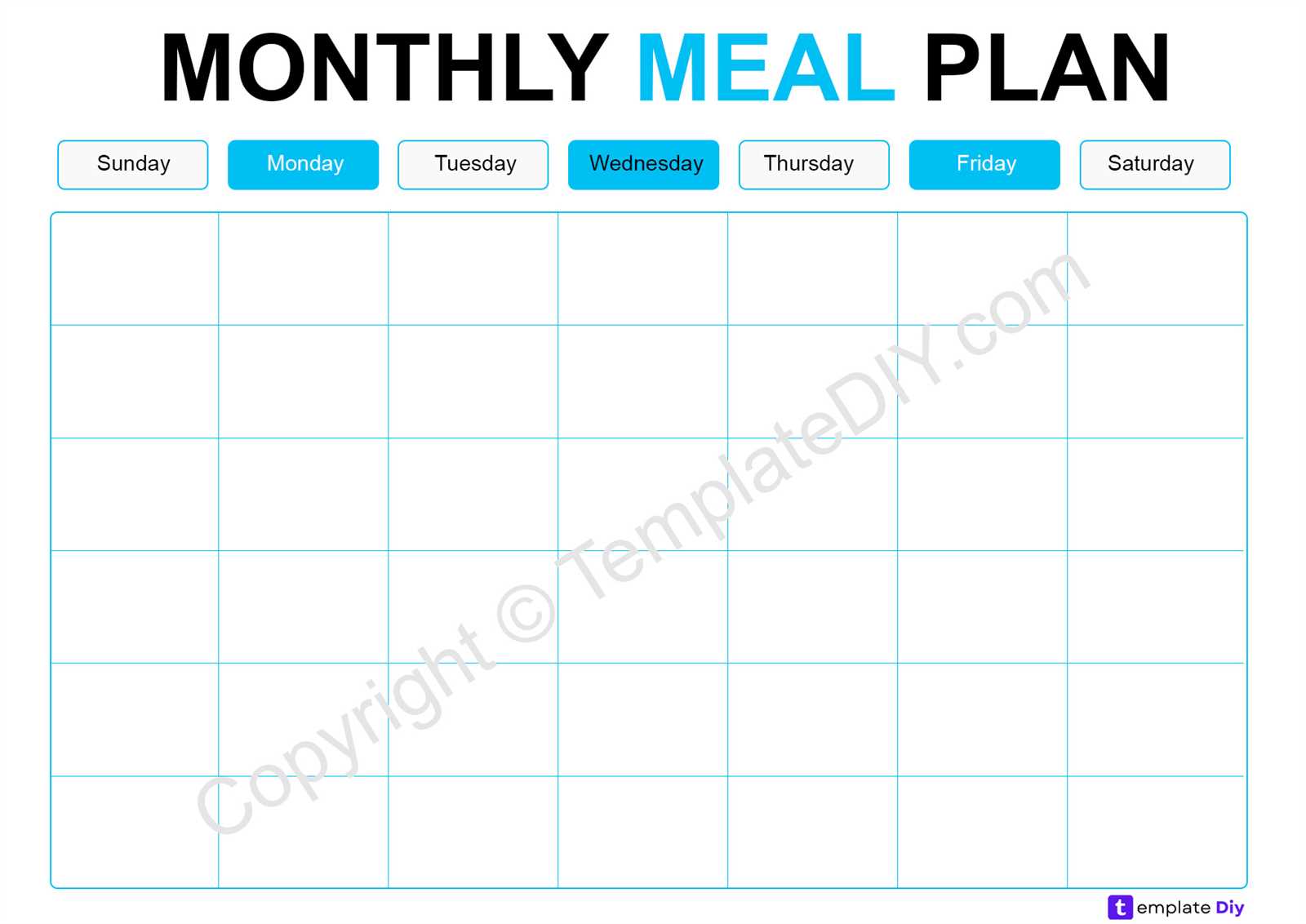 monthly meal calendar template