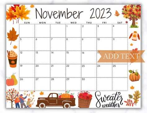 month of november calendar template