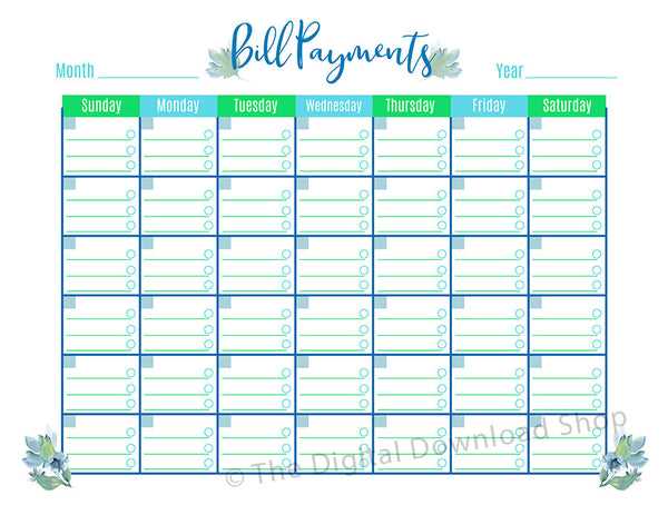 monthly payment calendar template