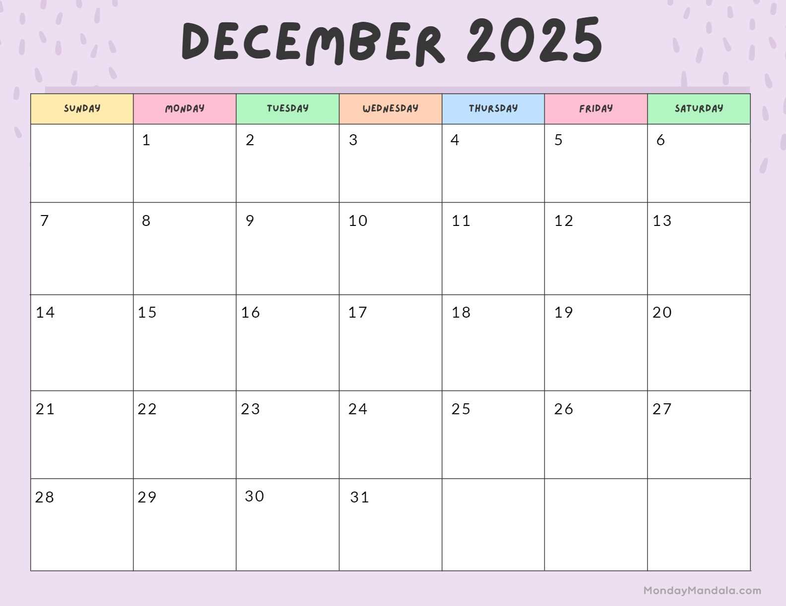 dec 2025 calendar template