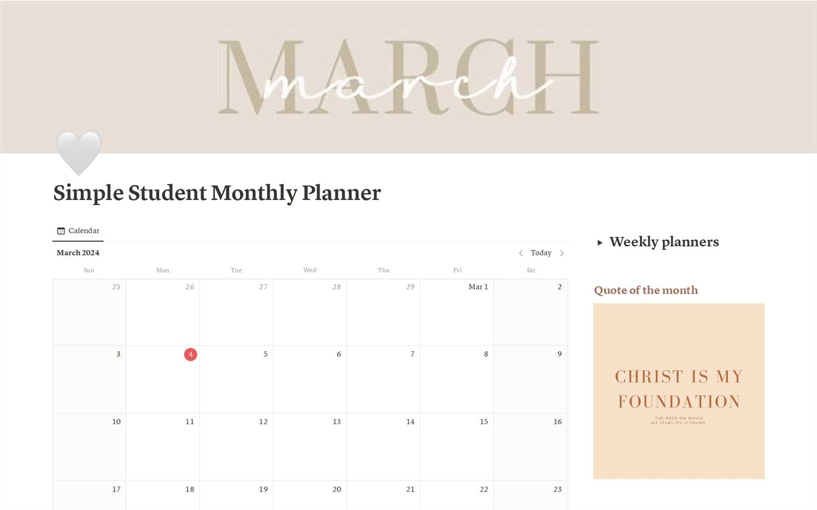 calendar template monthly