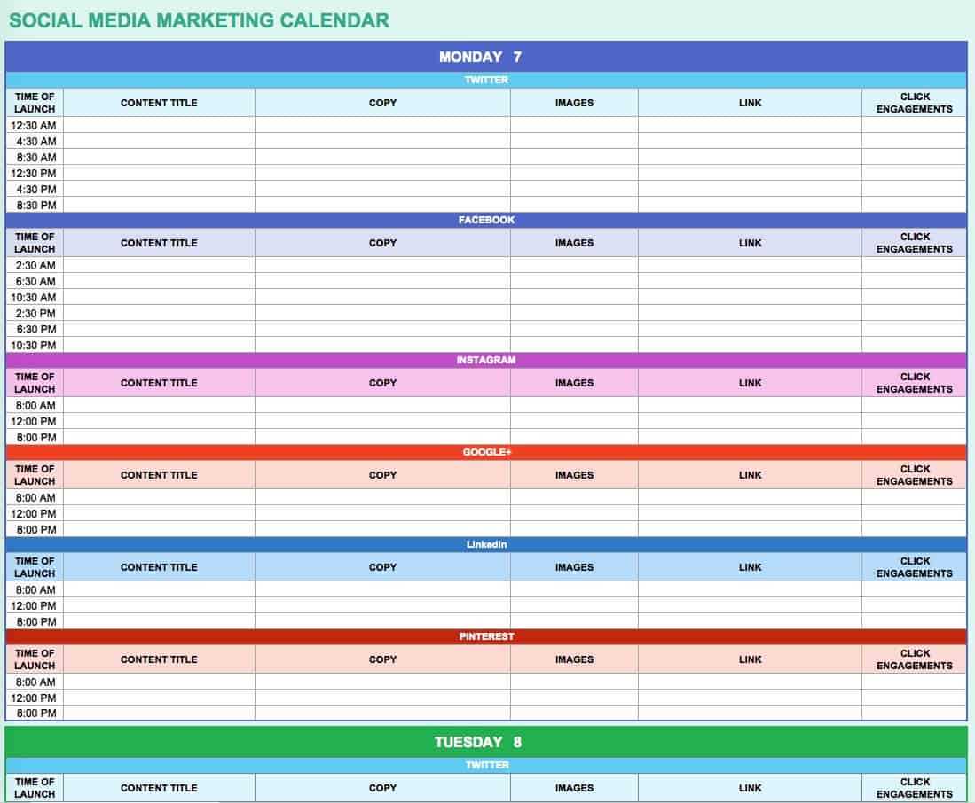 free social media calendar templates