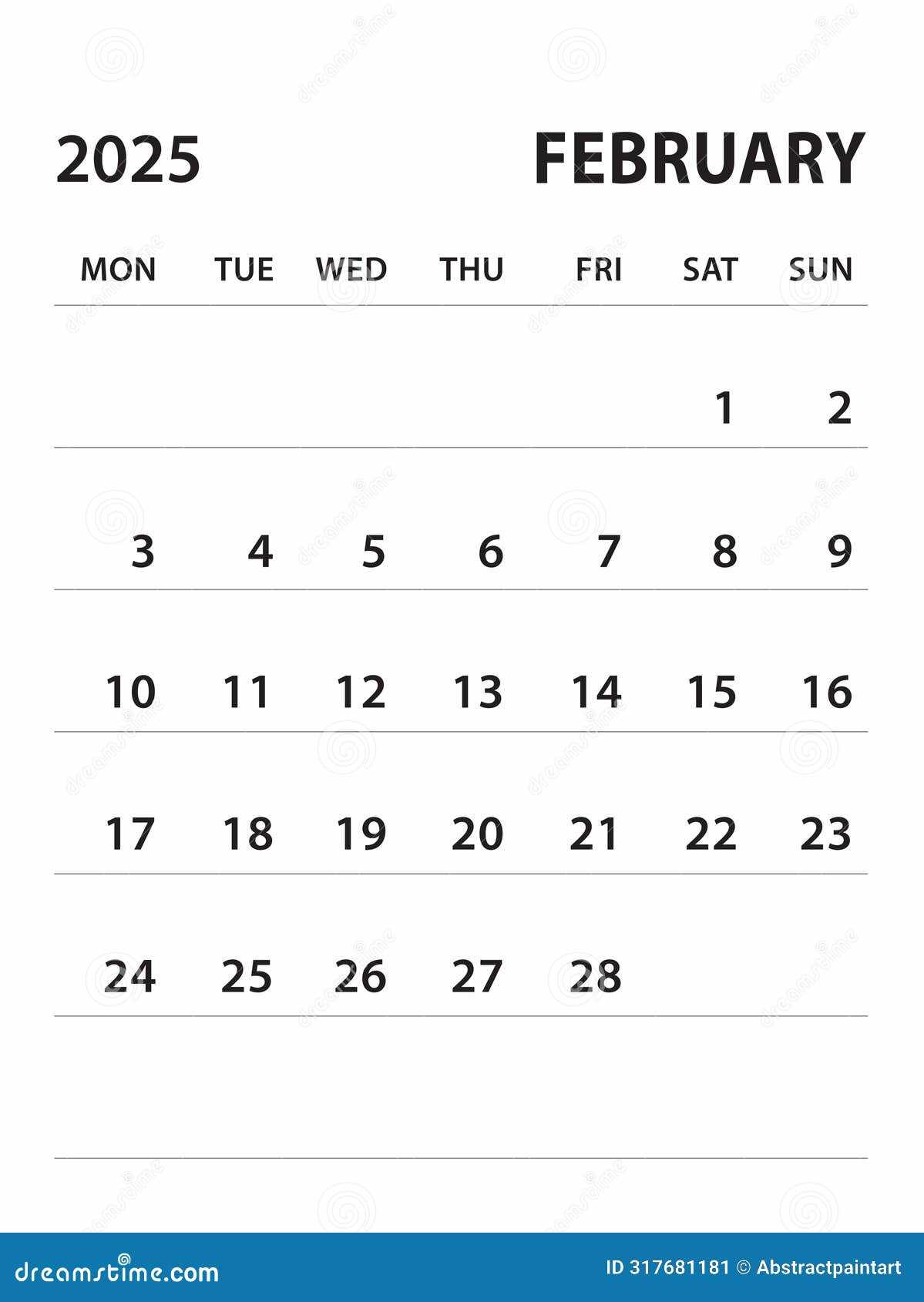 calendar template 2025 february