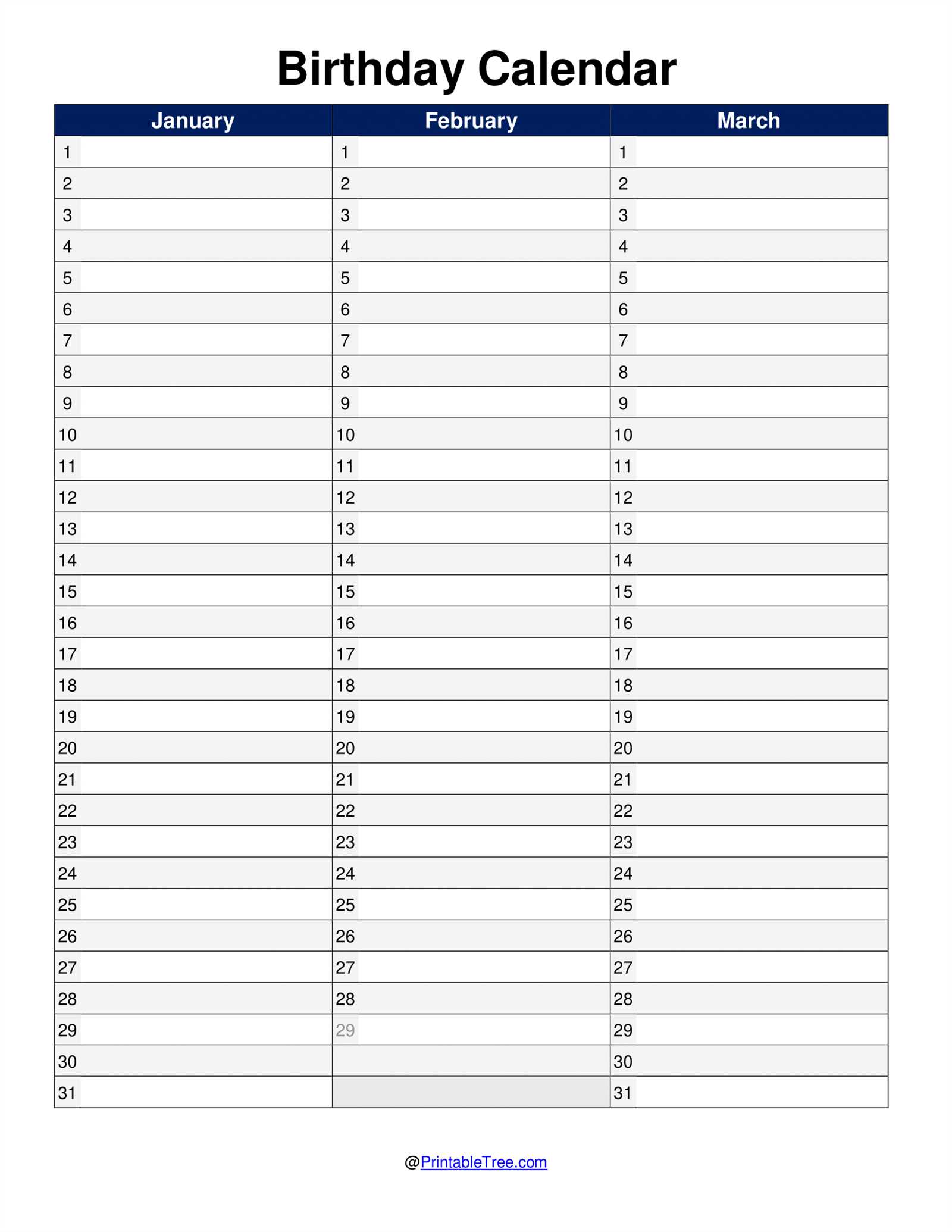 download birthday calendar template