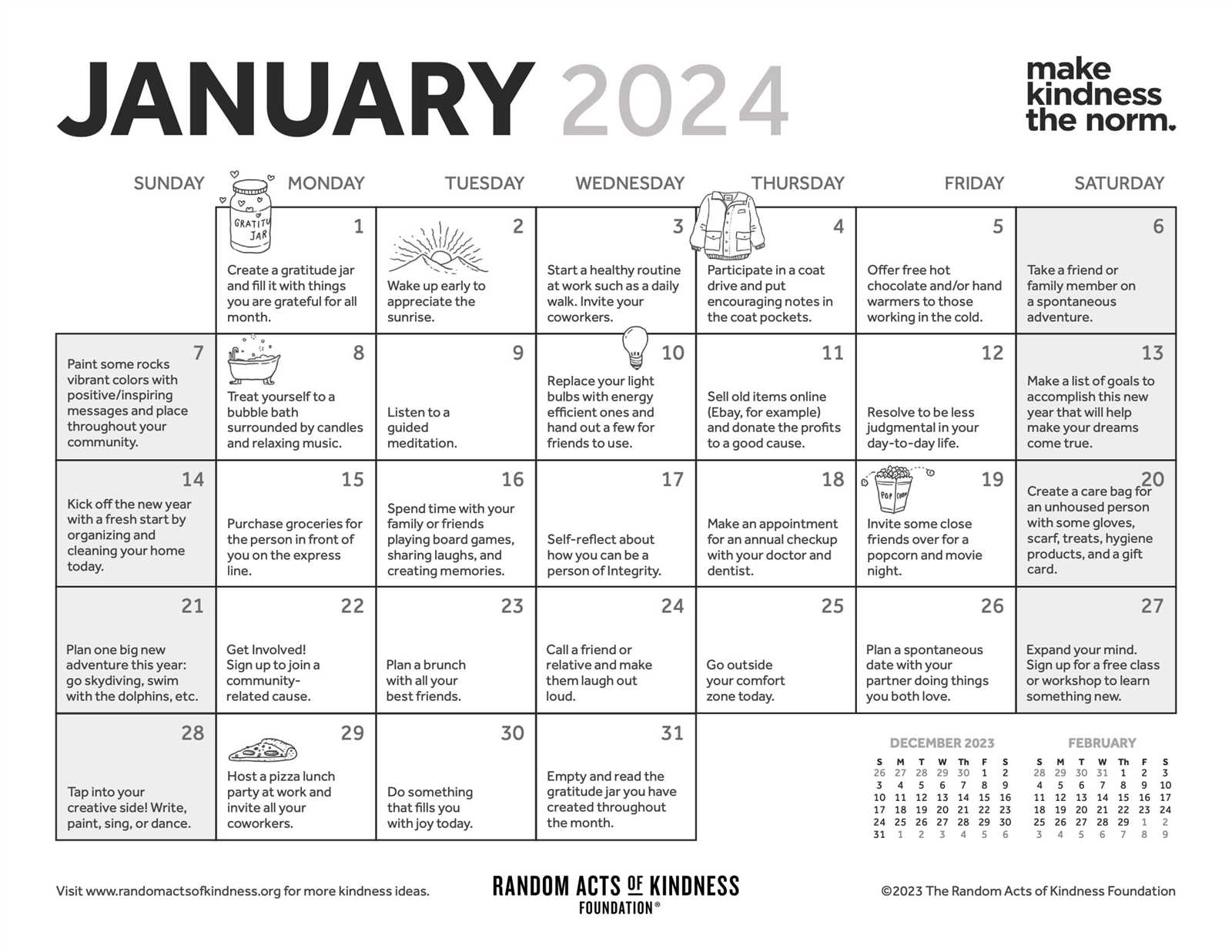 kindness calendar template