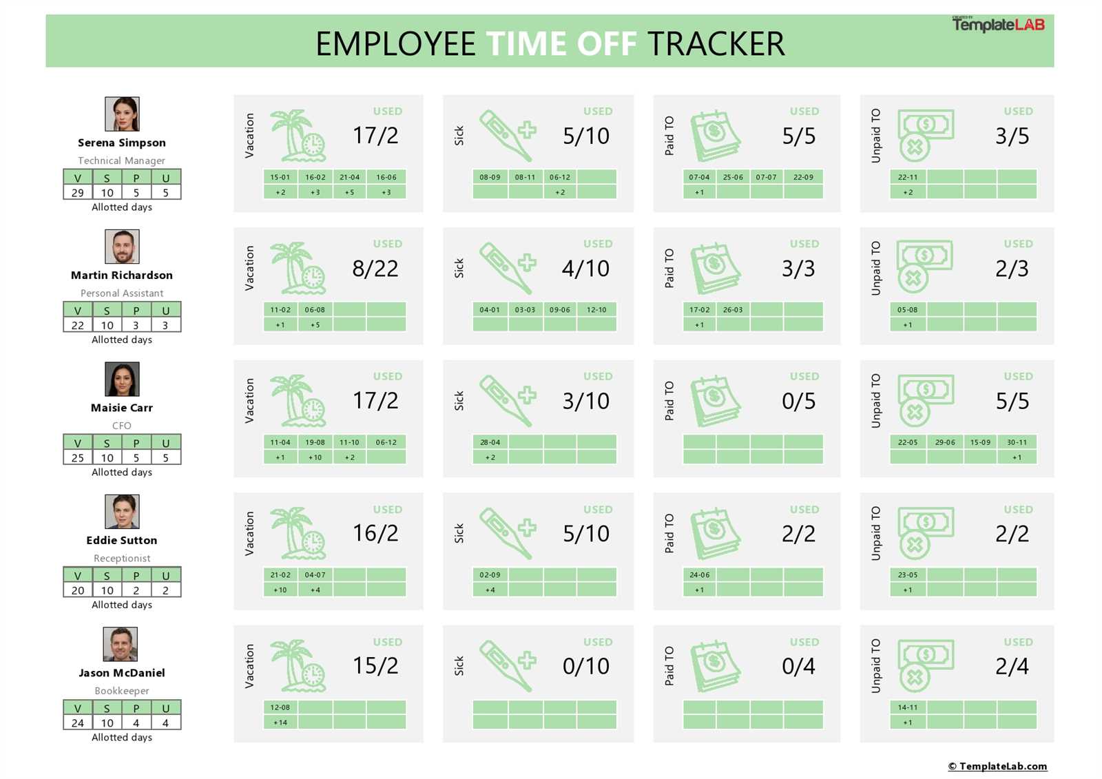 pto calendar template