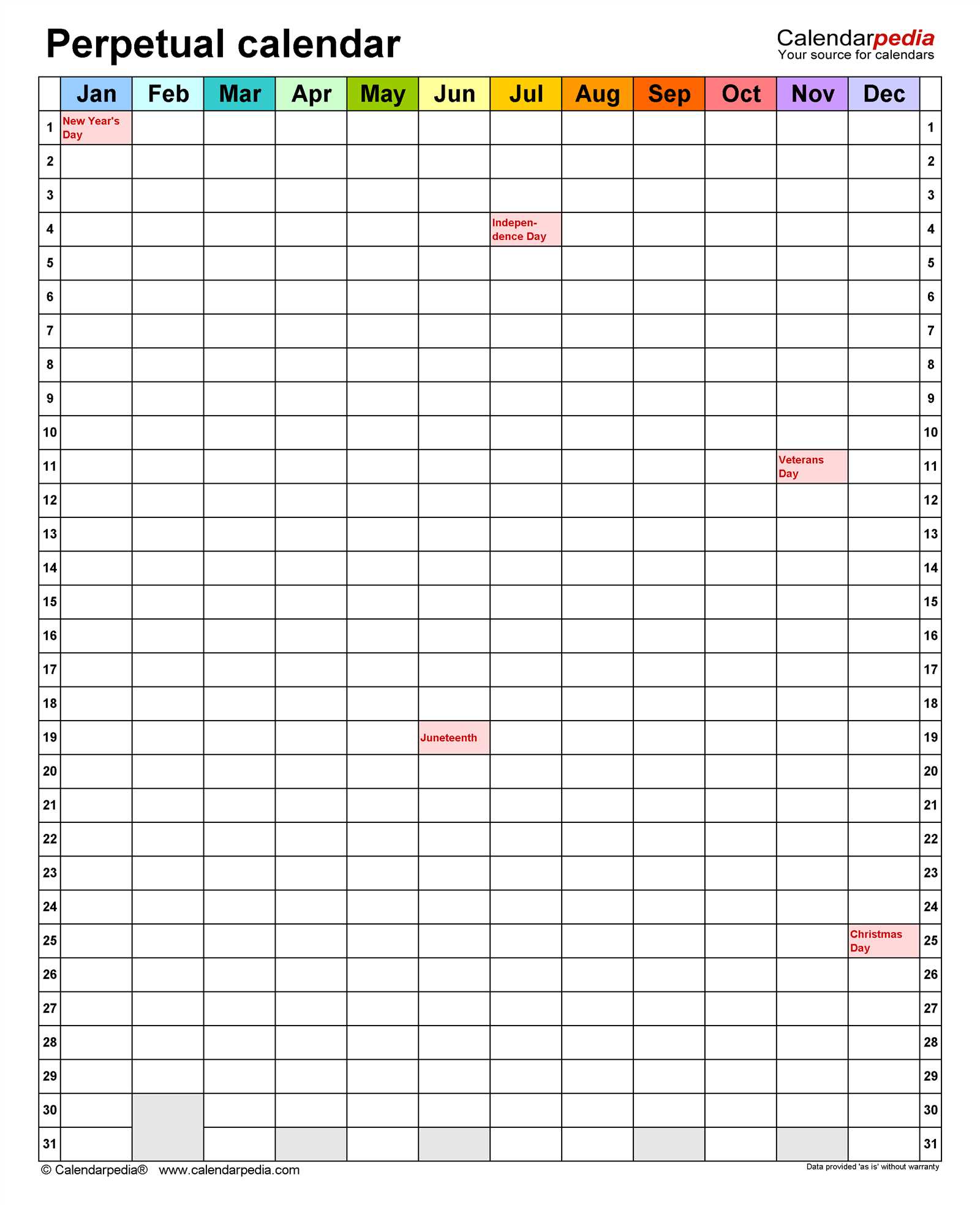 printable perpetual calendar template