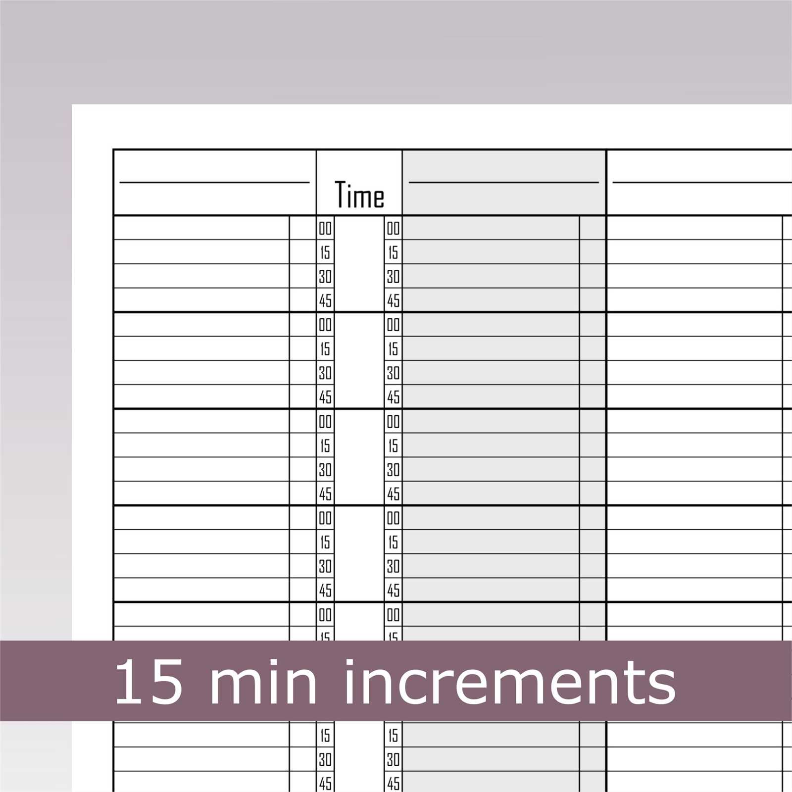 daily calendar 15 minute increments template