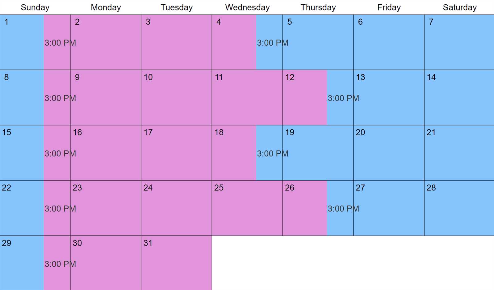 visitation calendar template