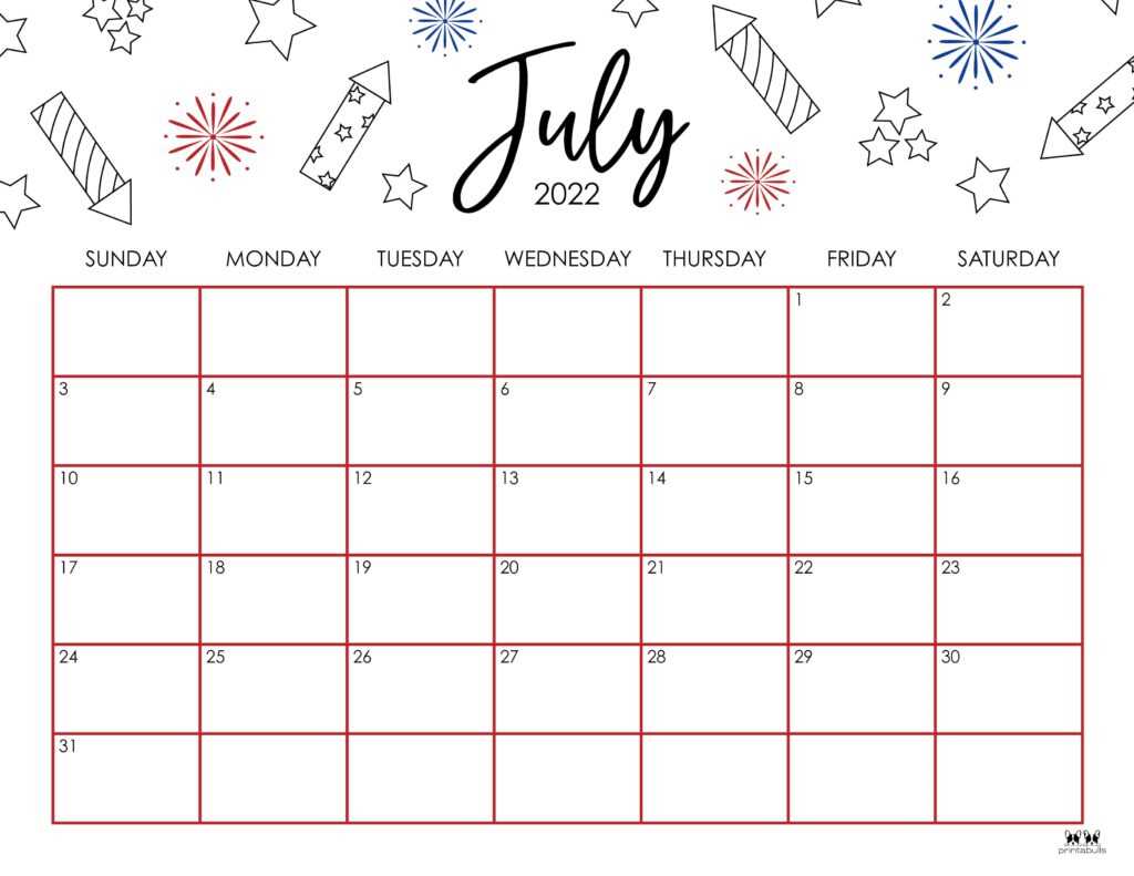 free july calendar template