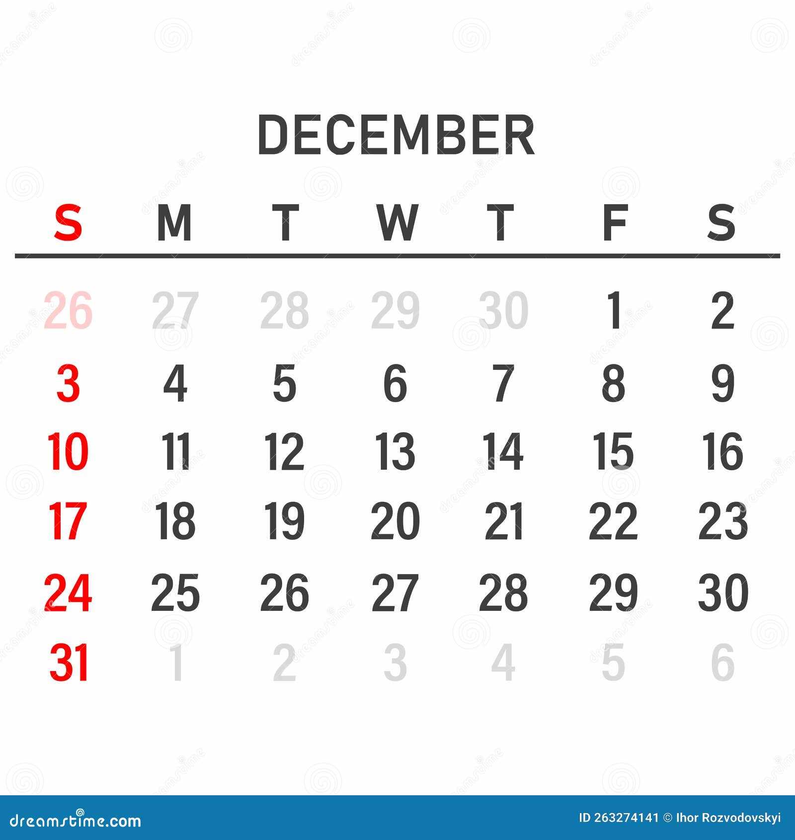 december printable calendar template