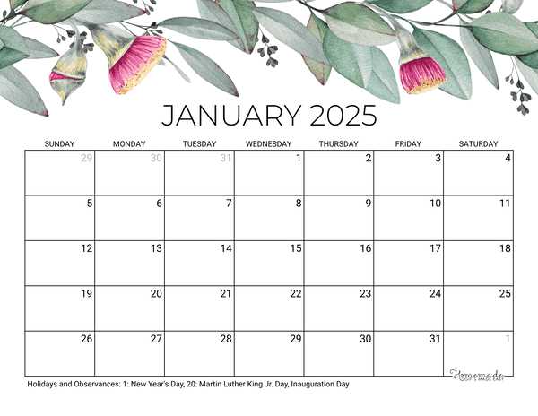 free january calendar template