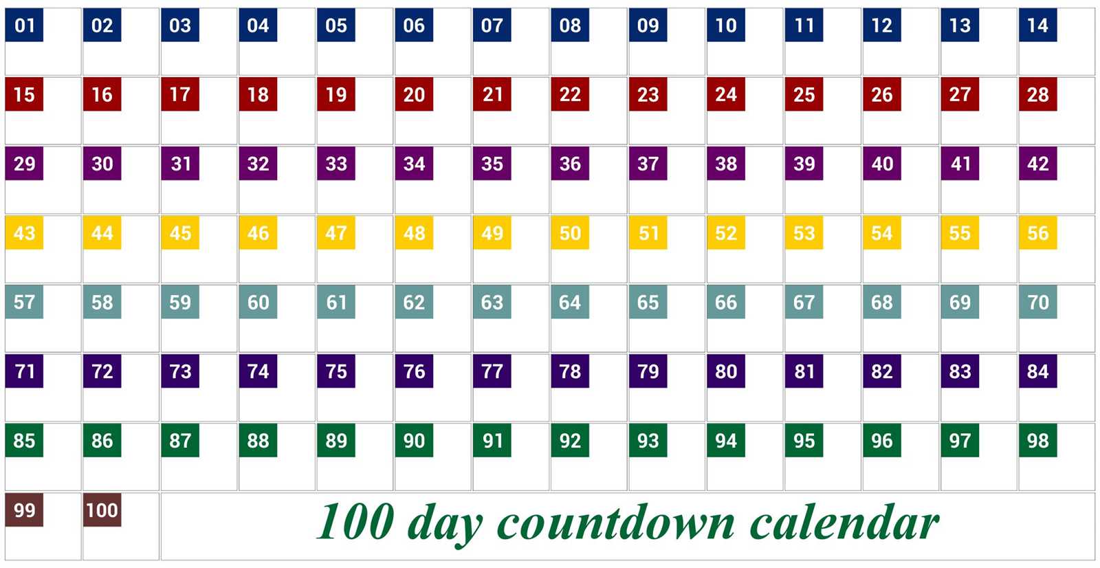 100 day calendar template