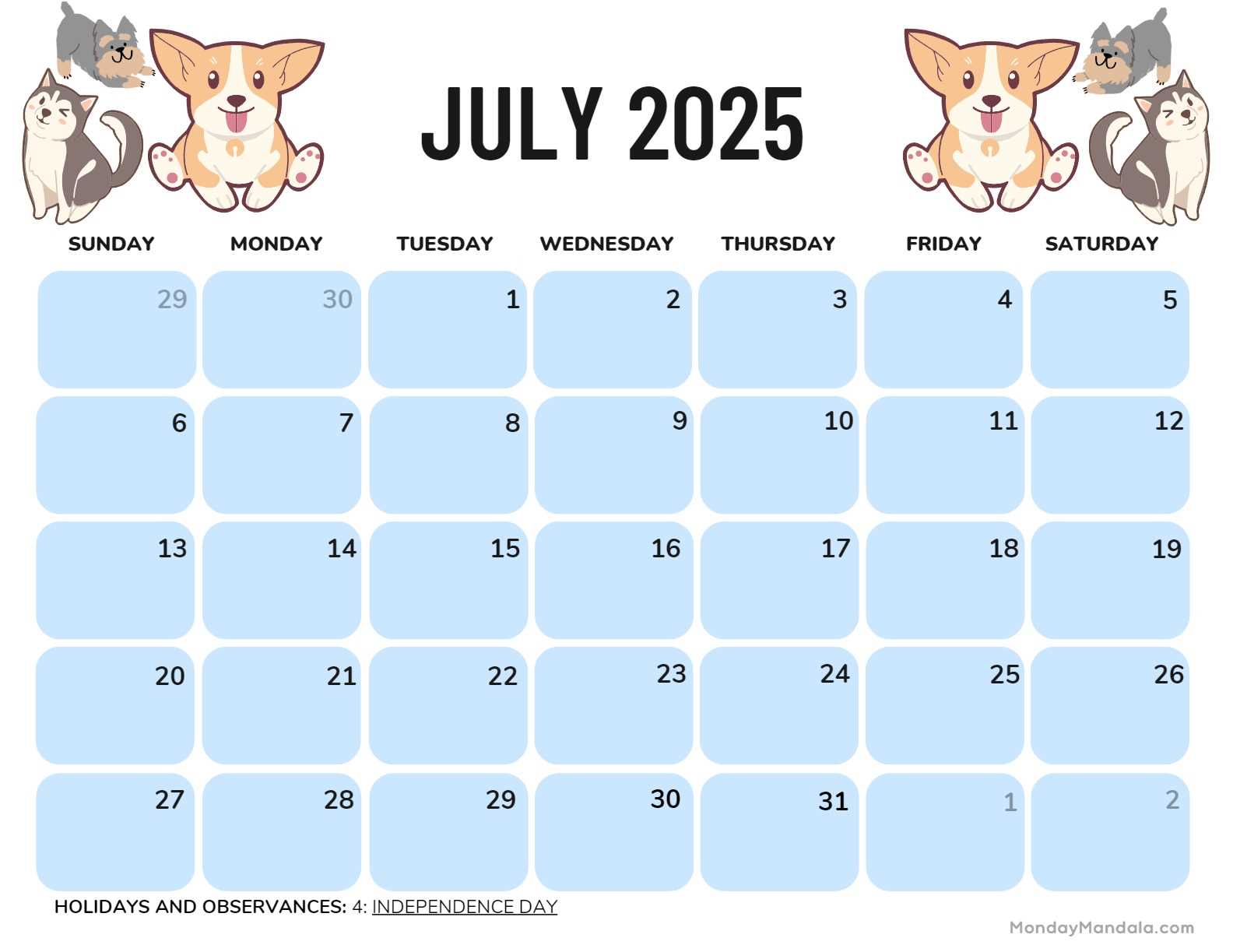 july 2025 calendar templates