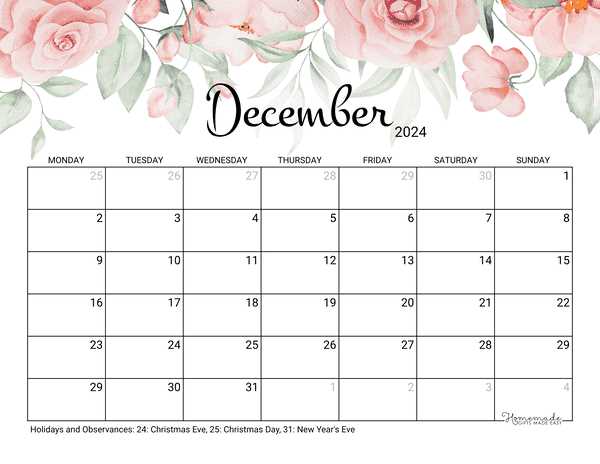 blank december calendar template