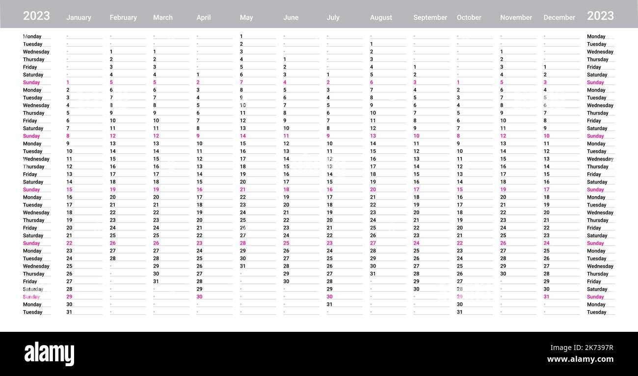 yearly linear calendar template