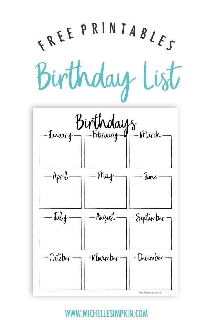 birthday list calendar template