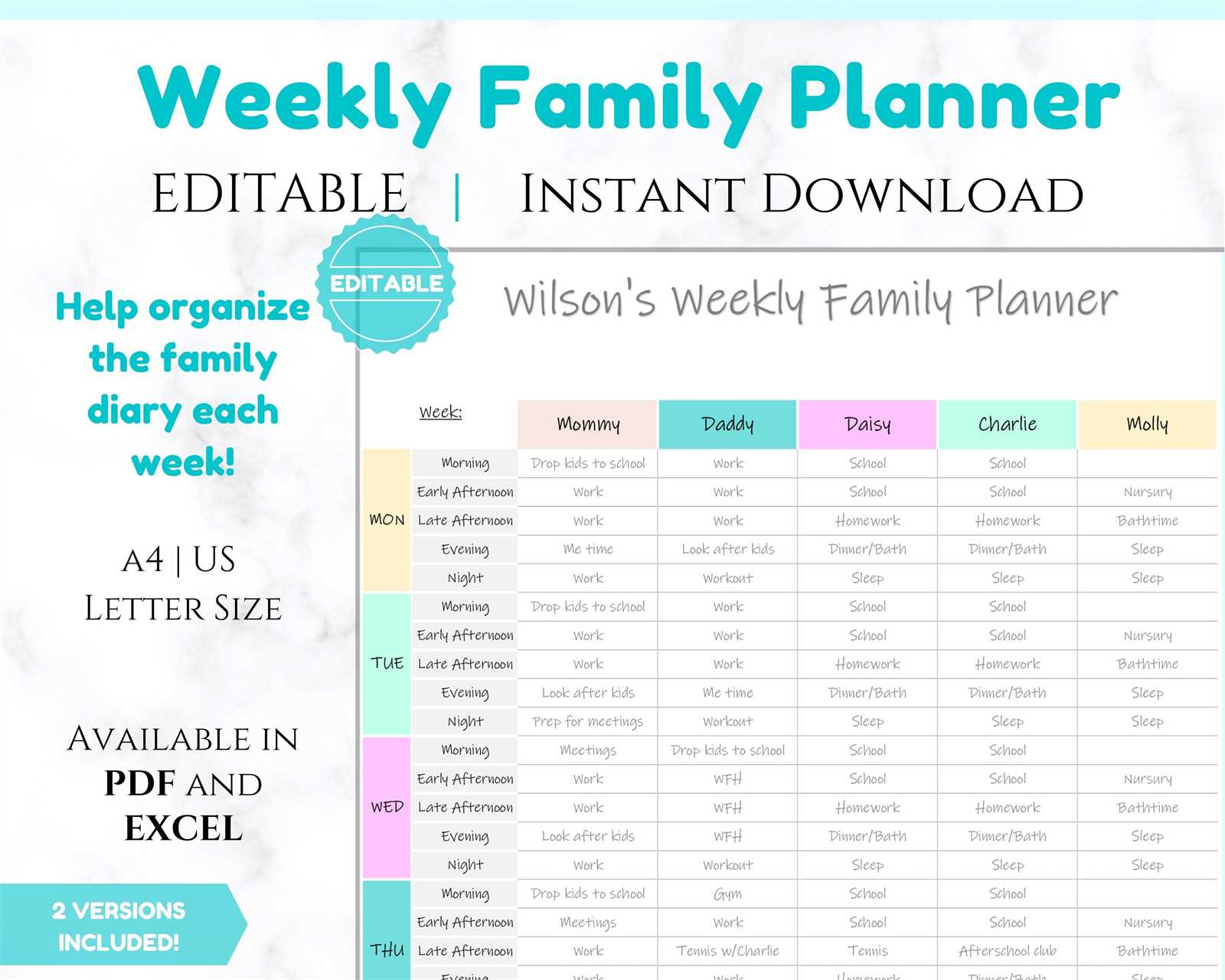 printable family calendar template