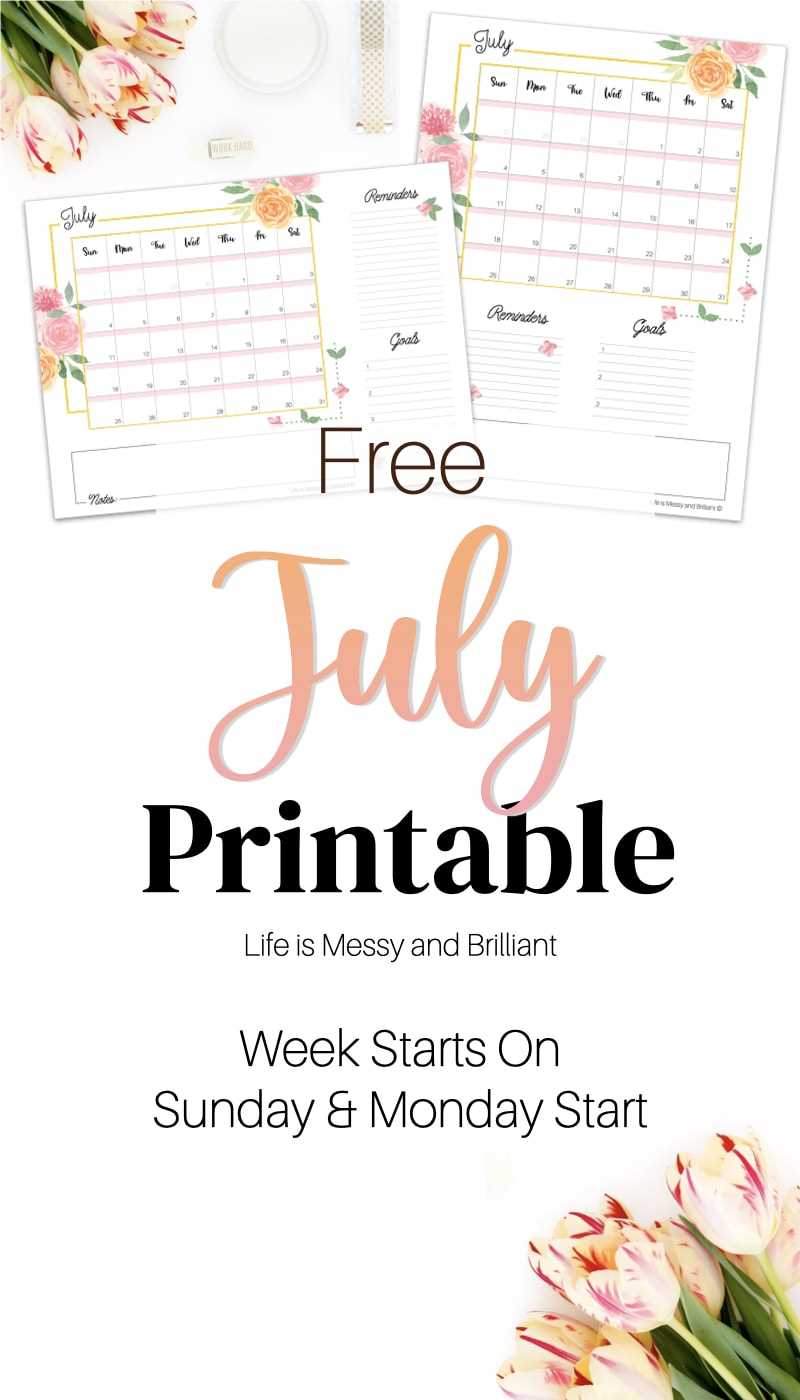 july calendar template free