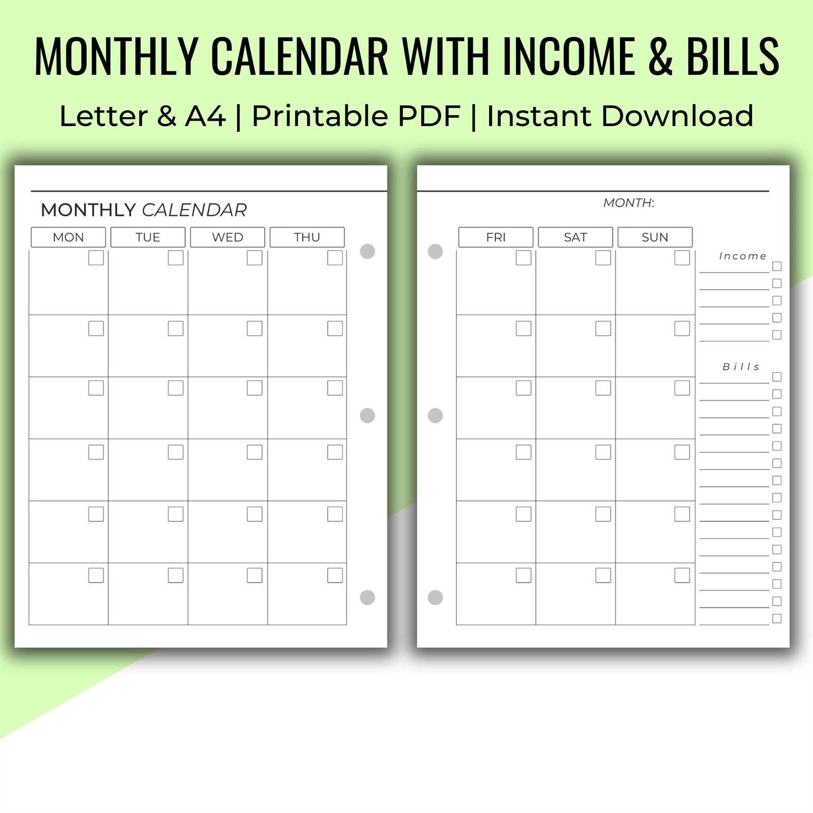 template free printable budget calendar