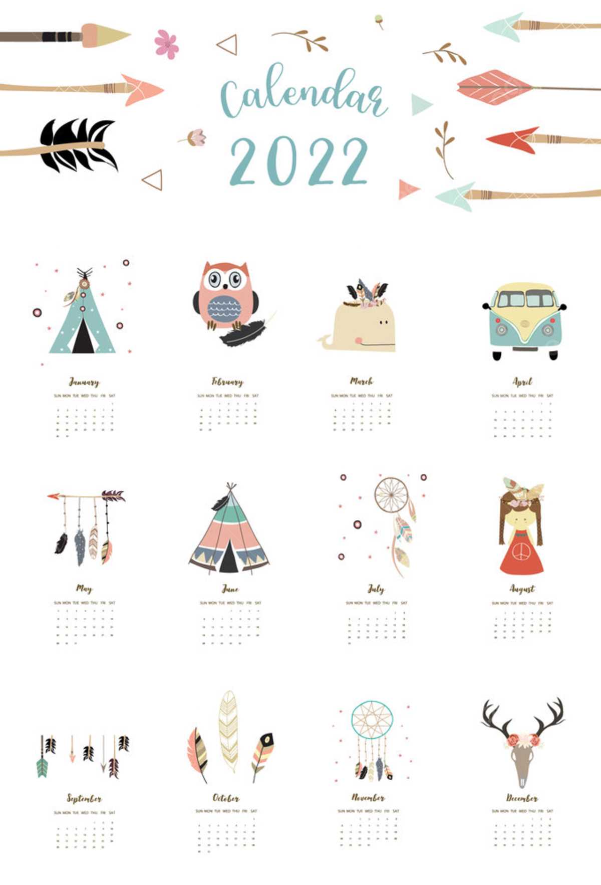 boho calendar template