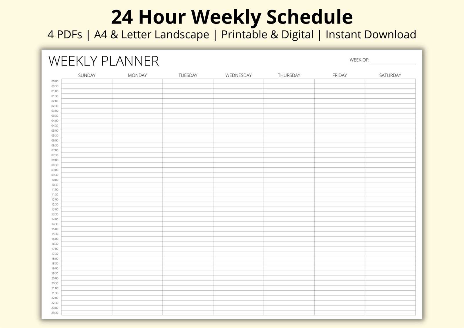 24 hour calendar template printable