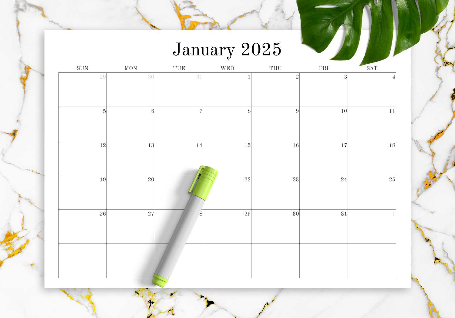 blank monthly calendar template printable