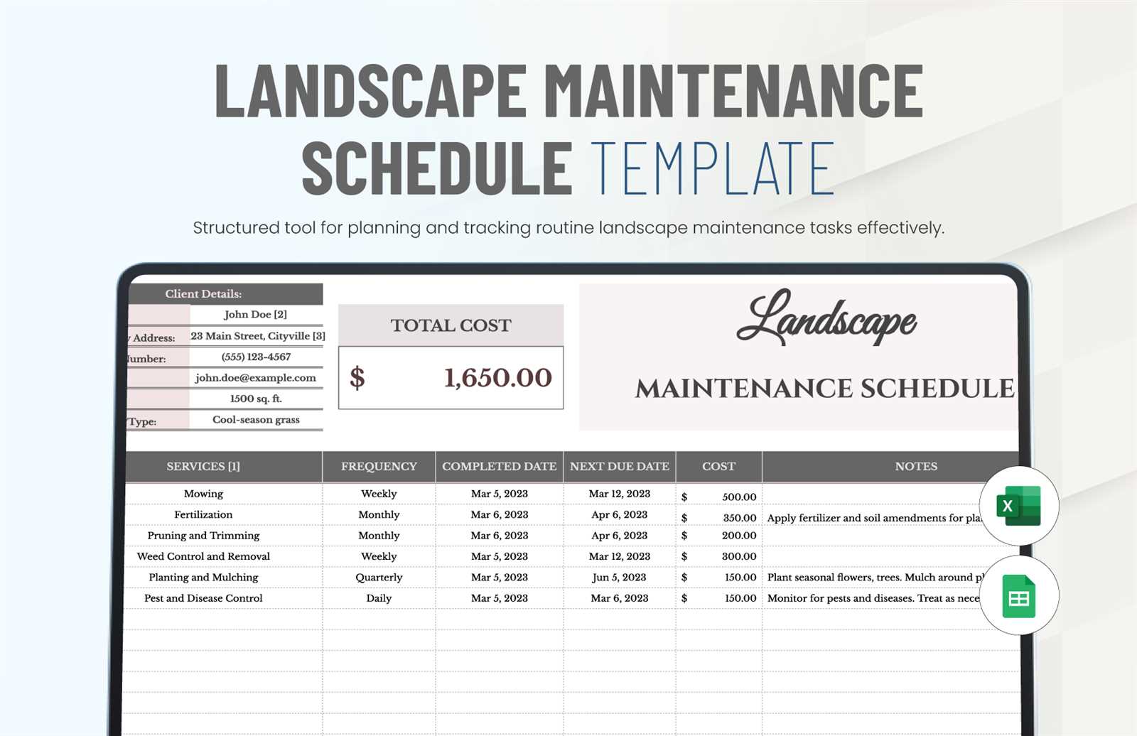 maintenance calendar template