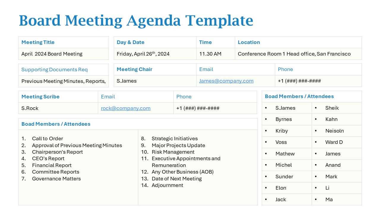 board meeting calendar template