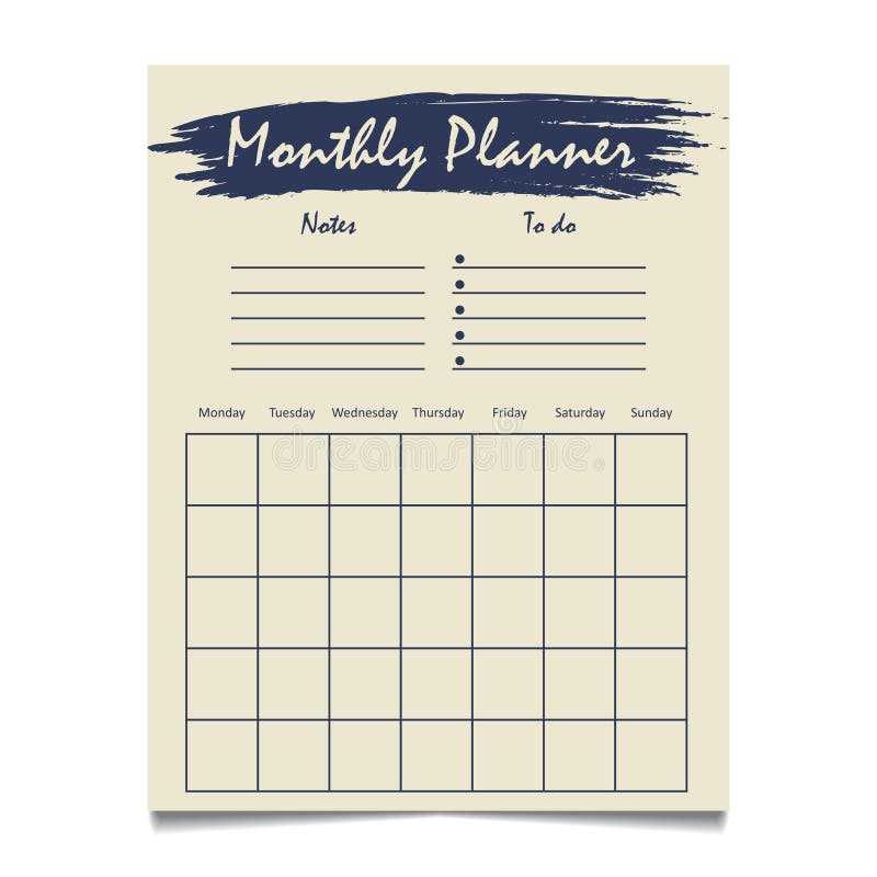 monthly calendar to do list template