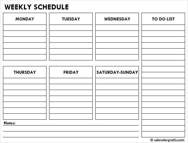 weekly calendar schedule template