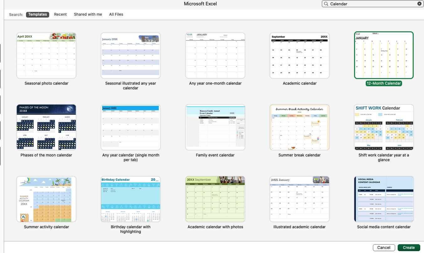 calendar template for mac