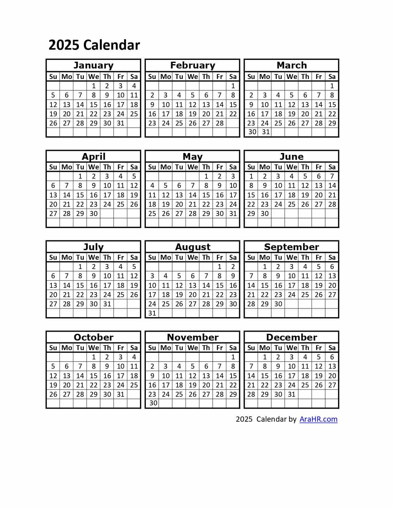 employee attendance calendar 2025 template