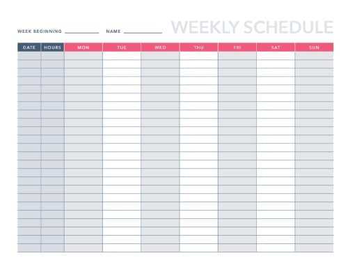 5 day work week calendar template