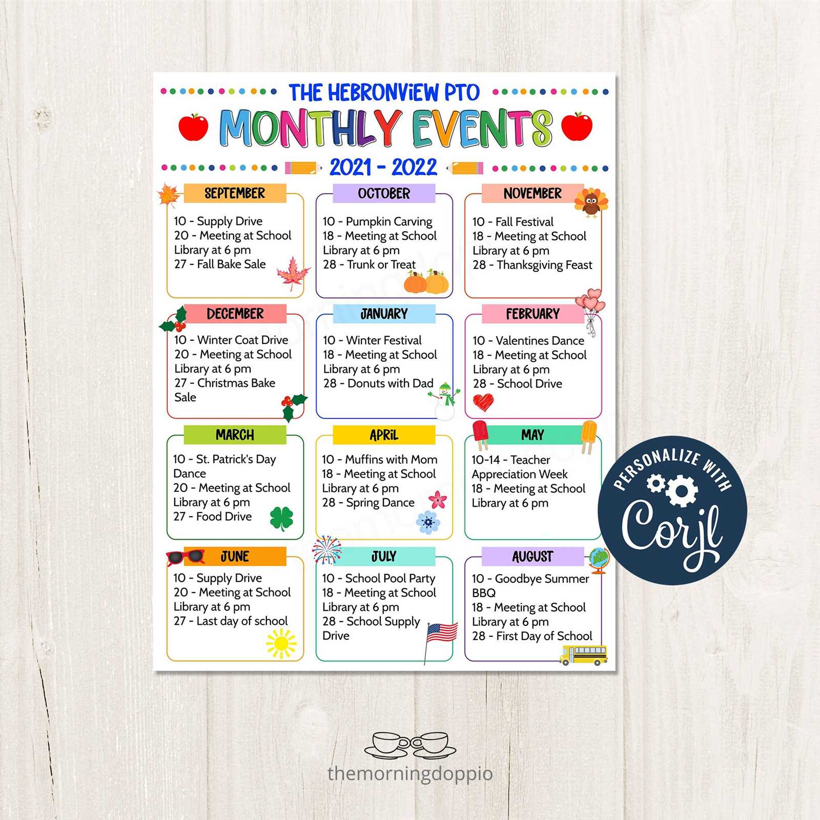 template activity calendar