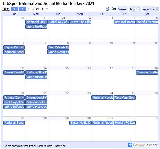 hubspot social media content calendar template