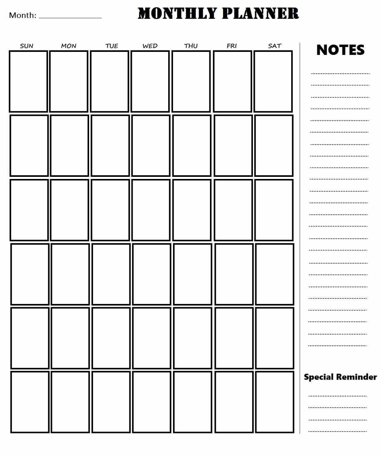 monthly calendar template to print