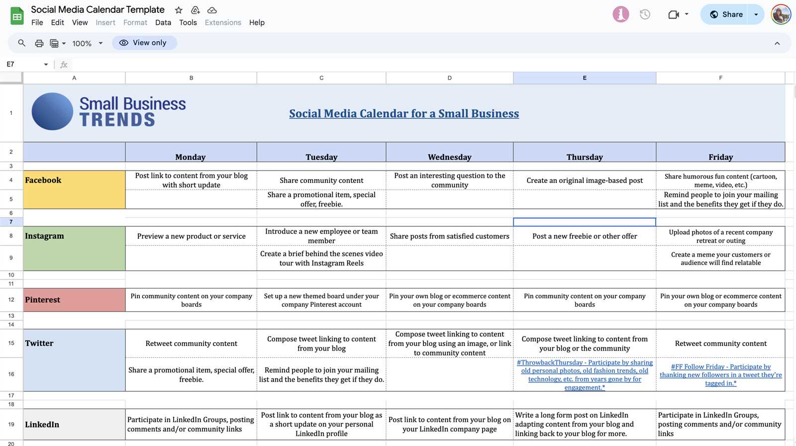 content calendar spreadsheet template