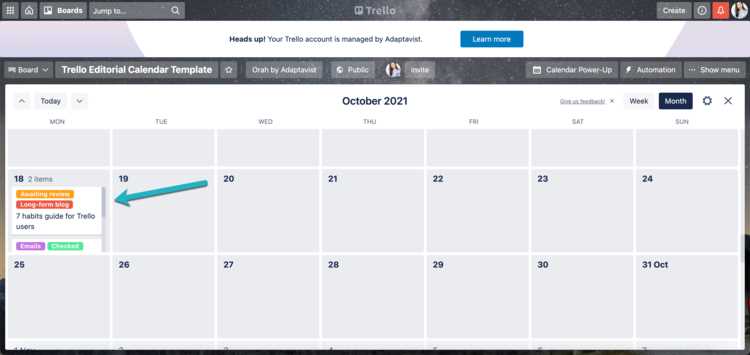content calendar template trello