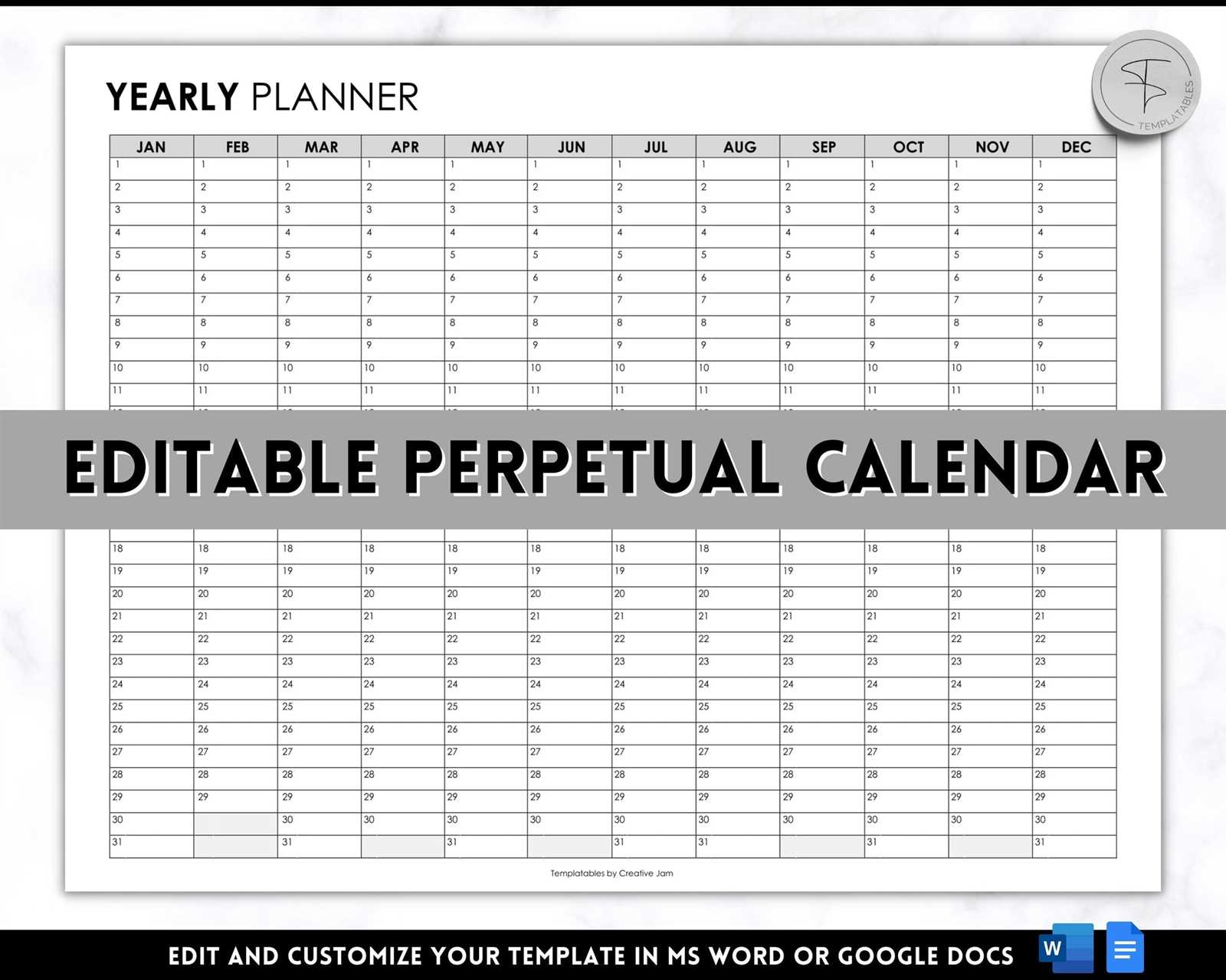 12 month calendar on one page template