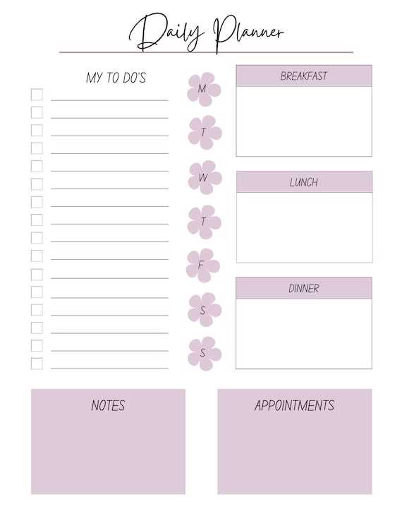 daily calendar template printable