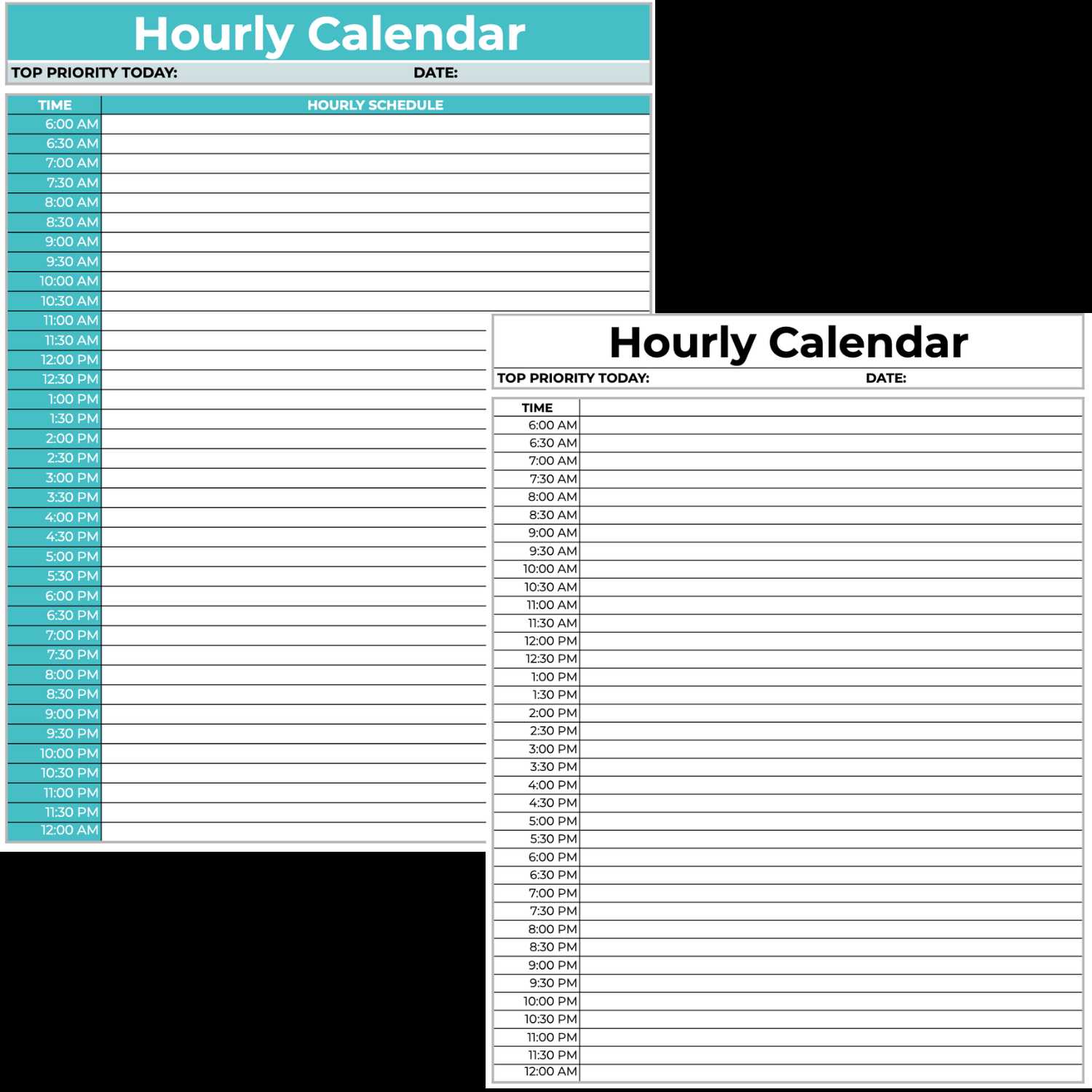 hourly calendar template