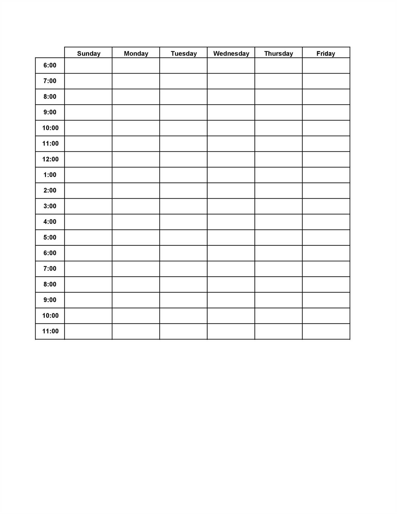 weekly hourly calendar template