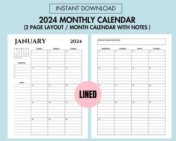 2 page per month calendar template