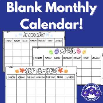 blank monthly calendar template printable